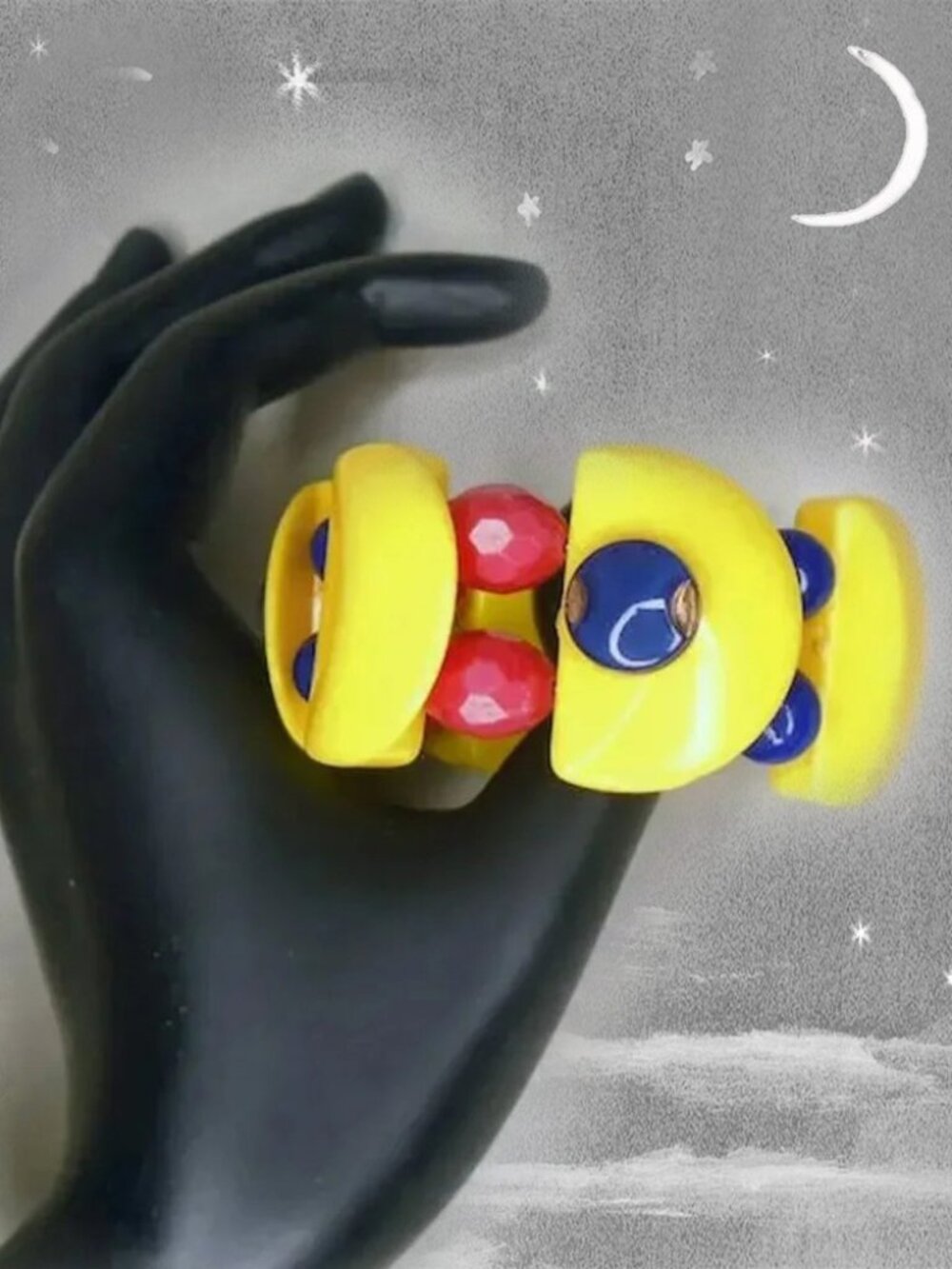 Summer Bracelet Red Blue Yellow Wide Retro Style Bangle Made with Vintage